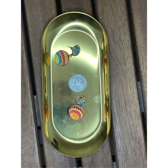 Multi color beaded ball drop earrings - Picture 3 of 3